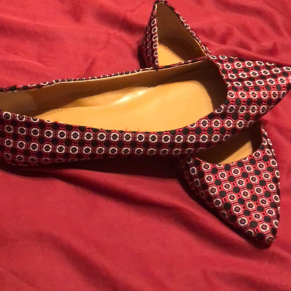 J Crew red patterned flats size 8
